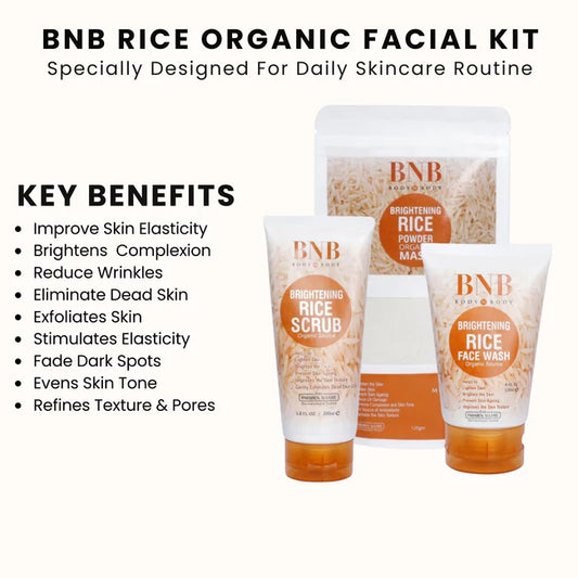 Bnb Whitening Rice Organic Glow Kit | Organic Rice Facial Skin Care Kit,